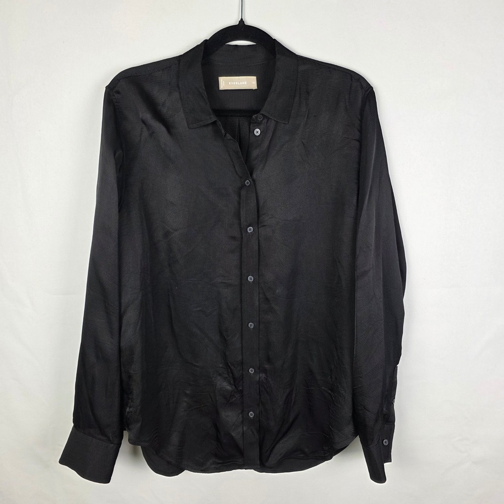 Everlane Black Button-Down Silk Blend Shirt